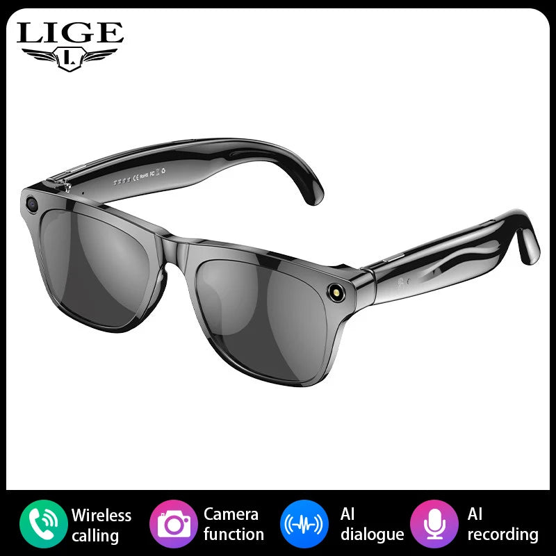LIGE 100W HD AI Smart Glasses Camera Video Recording Intelligent Translation Bluetooth Call 260mAh Battery Smart Sunglasses NEW