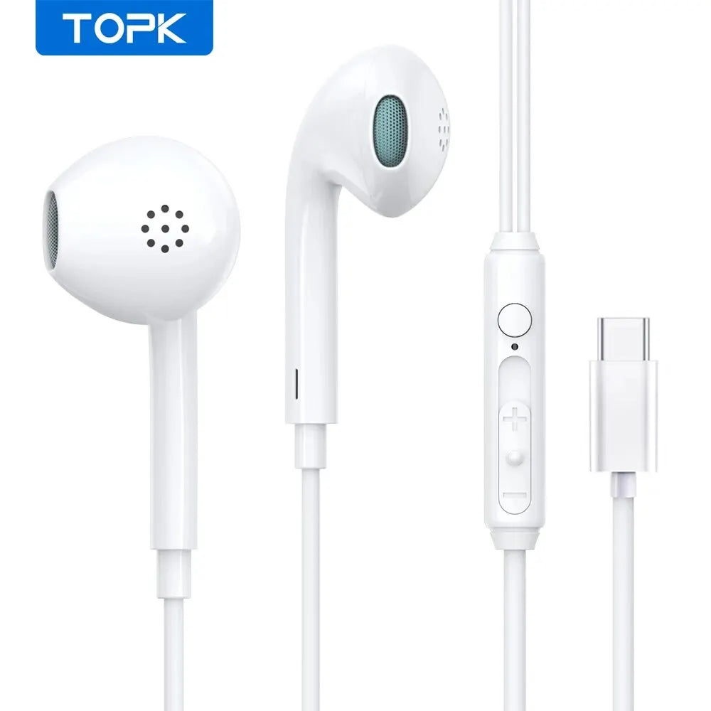 TOPK F20 3.5mm In-ear Headphone HiFi Sound Quality with Mic Type C Jack Earphone Original High Quality Headset Sport Headset