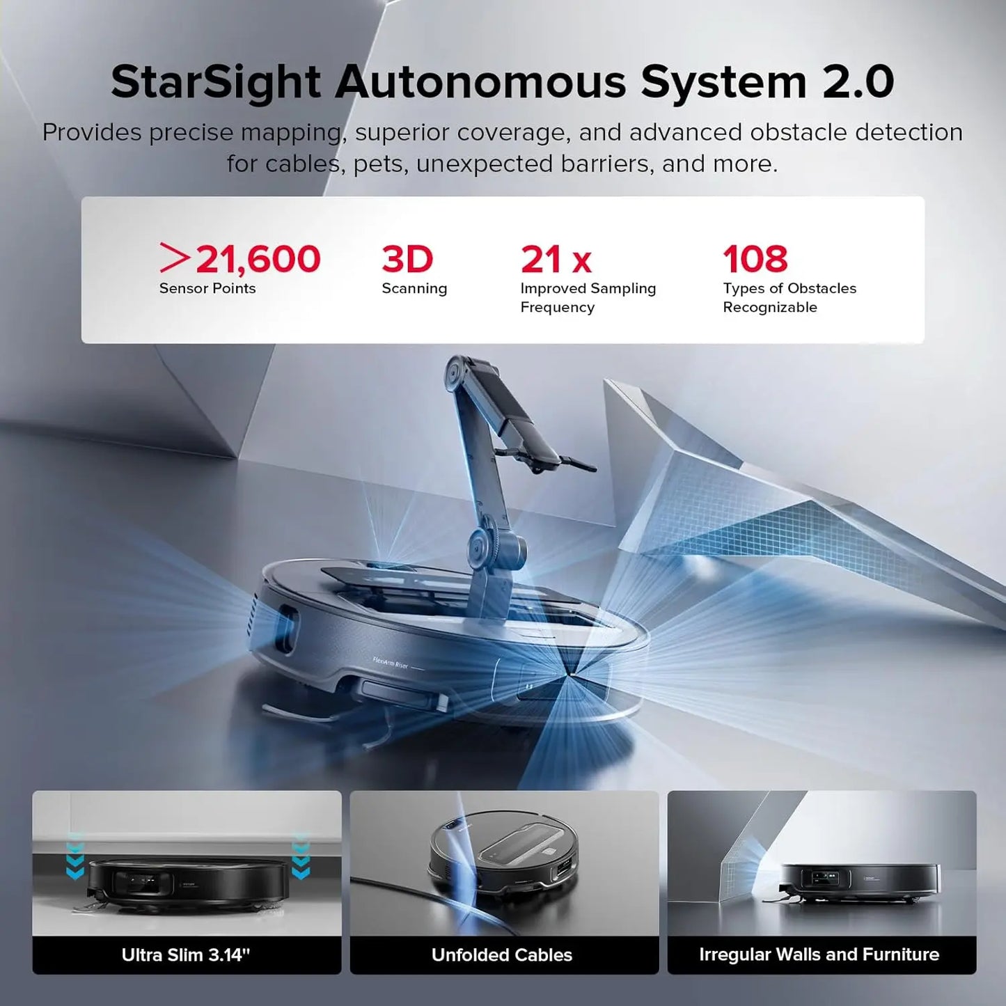 roborock Z70 Robot Vacuum OmniGrip Arm AI-Powered 22000Pa Suction 3.14’’ Ultra Slim Auto Mop Washing & Drying FlexiArm AI