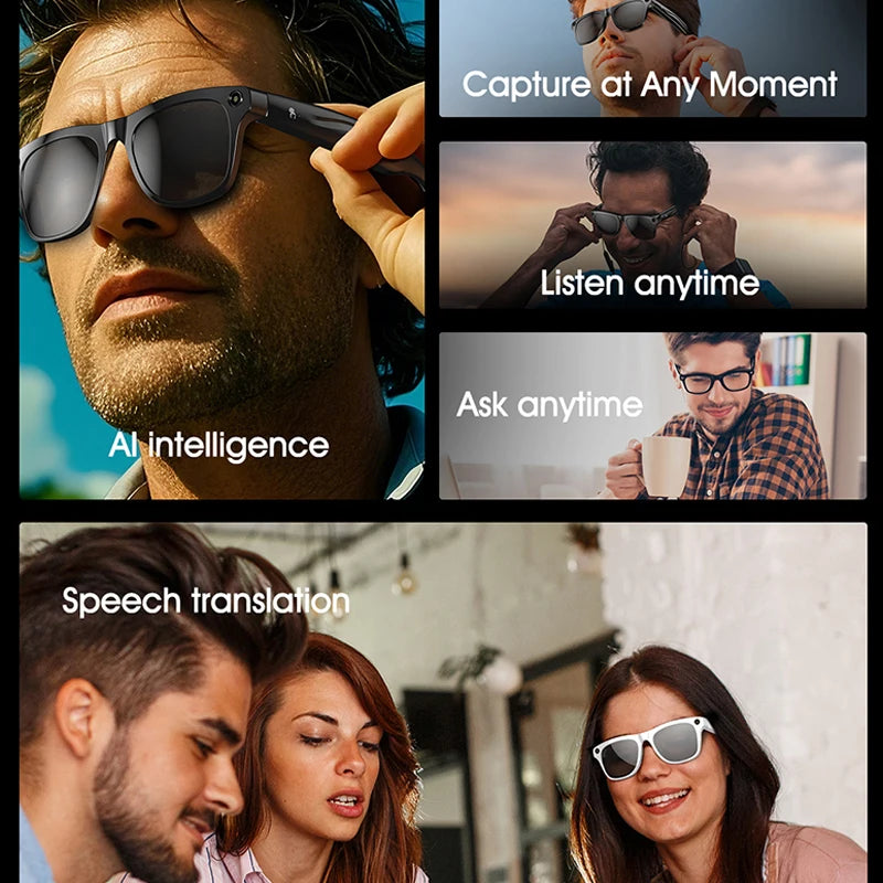 LIGE 100W HD AI Smart Glasses Camera Video Recording Intelligent Translation Bluetooth Call 260mAh Battery Smart Sunglasses NEW