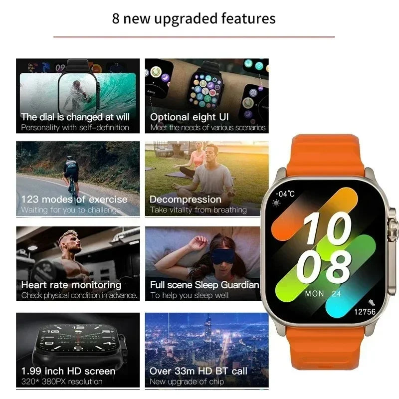 Smartwatch T900 U2 for Men and Women, Bluetooth Call, Wireless Charging, NFC, GPS Track, BT, Music, Games, New, 49mm, 2024