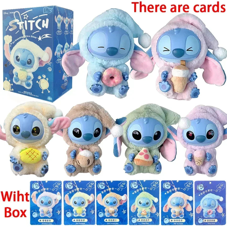=Miniso New Stitch Eat Some Thing Before Sleep Series Vinyl Blind Box Bag Pendant Cute Plush Doll Mystery Box Toy Surprise Gifts