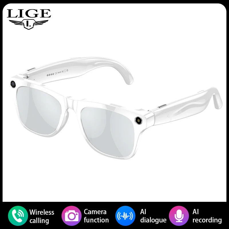 LIGE 100W HD AI Smart Glasses Camera Video Recording Intelligent Translation Bluetooth Call 260mAh Battery Smart Sunglasses NEW