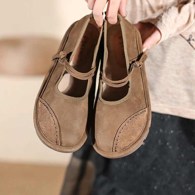 Female Ethnic Style Loafers Women Shoes Flats Trand Mary Jane Elegant Retro Fashion Barefoot Comfortable Leather Stitching