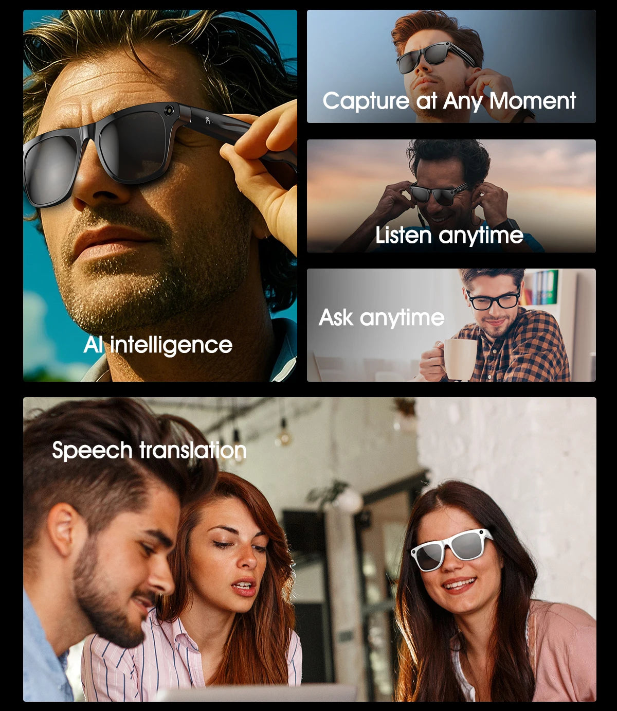 LIGE 100W HD AI Smart Glasses Camera Video Recording Intelligent Translation Bluetooth Call 260mAh Battery Smart Sunglasses NEW