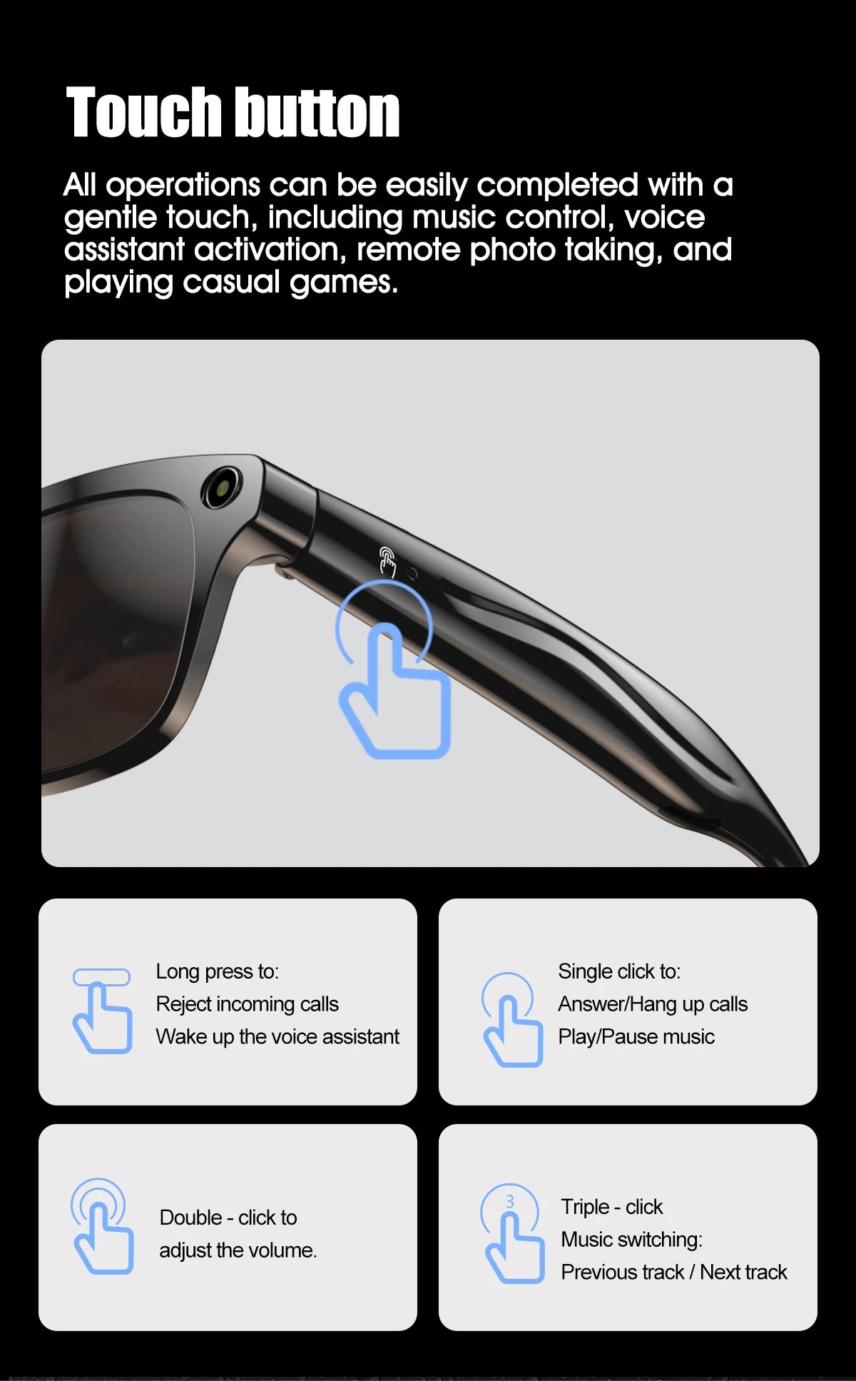 LIGE 100W HD AI Smart Glasses Camera Video Recording Intelligent Translation Bluetooth Call 260mAh Battery Smart Sunglasses NEW