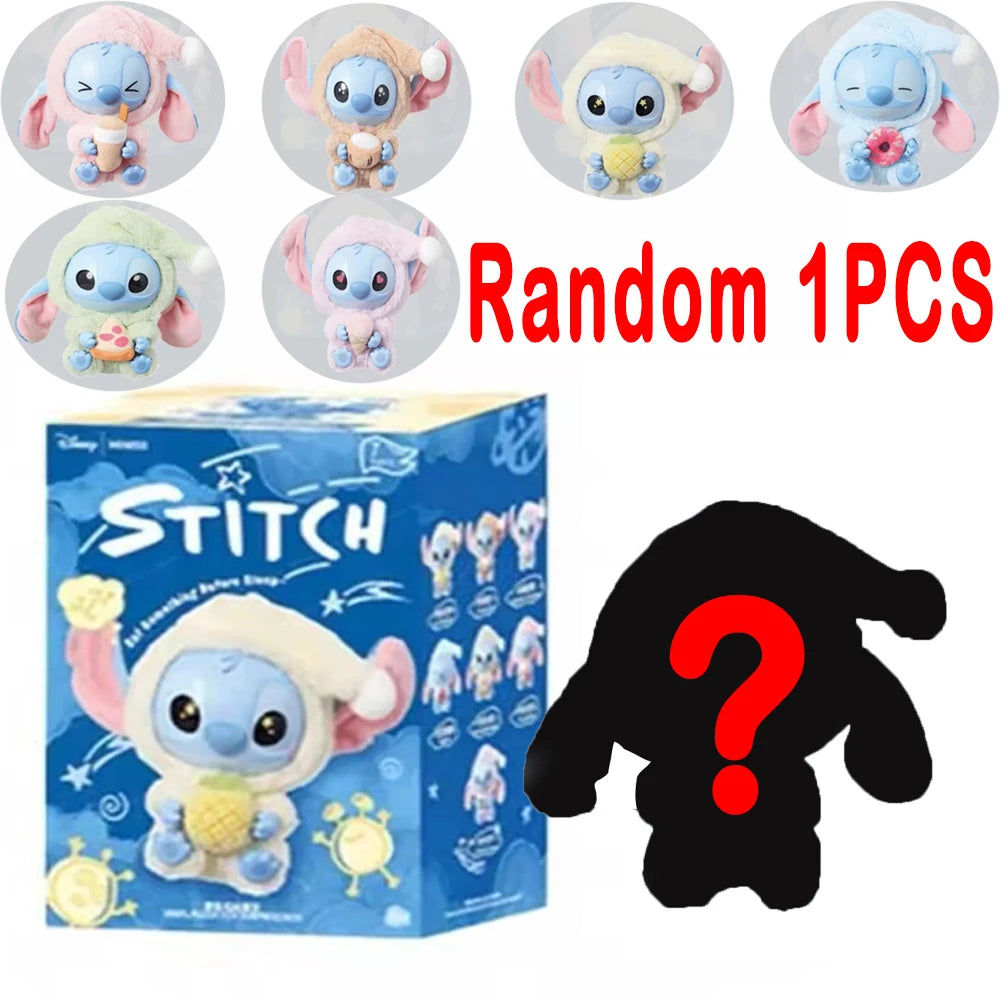 =Miniso New Stitch Eat Some Thing Before Sleep Series Vinyl Blind Box Bag Pendant Cute Plush Doll Mystery Box Toy Surprise Gifts