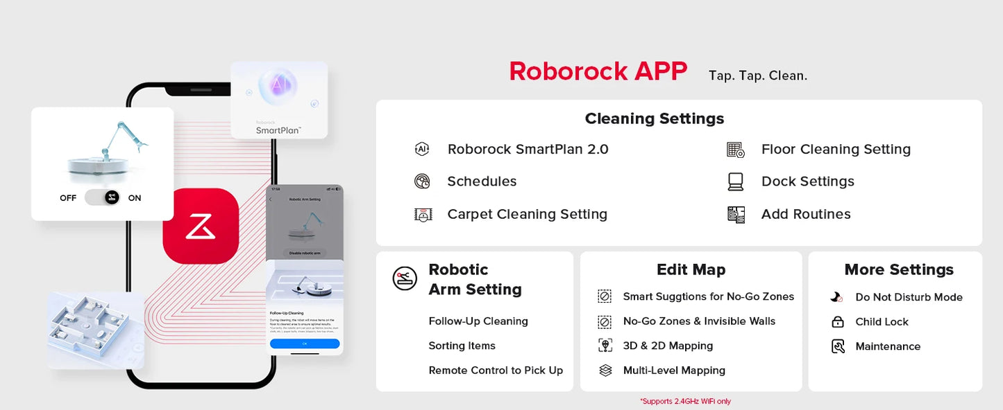 roborock Z70 Robot Vacuum OmniGrip Arm AI-Powered 22000Pa Suction 3.14’’ Ultra Slim Auto Mop Washing & Drying FlexiArm AI