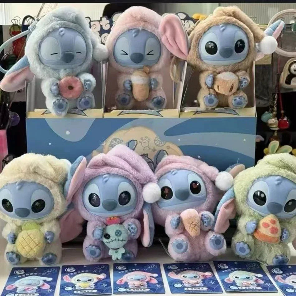 =Miniso New Stitch Eat Some Thing Before Sleep Series Vinyl Blind Box Bag Pendant Cute Plush Doll Mystery Box Toy Surprise Gifts