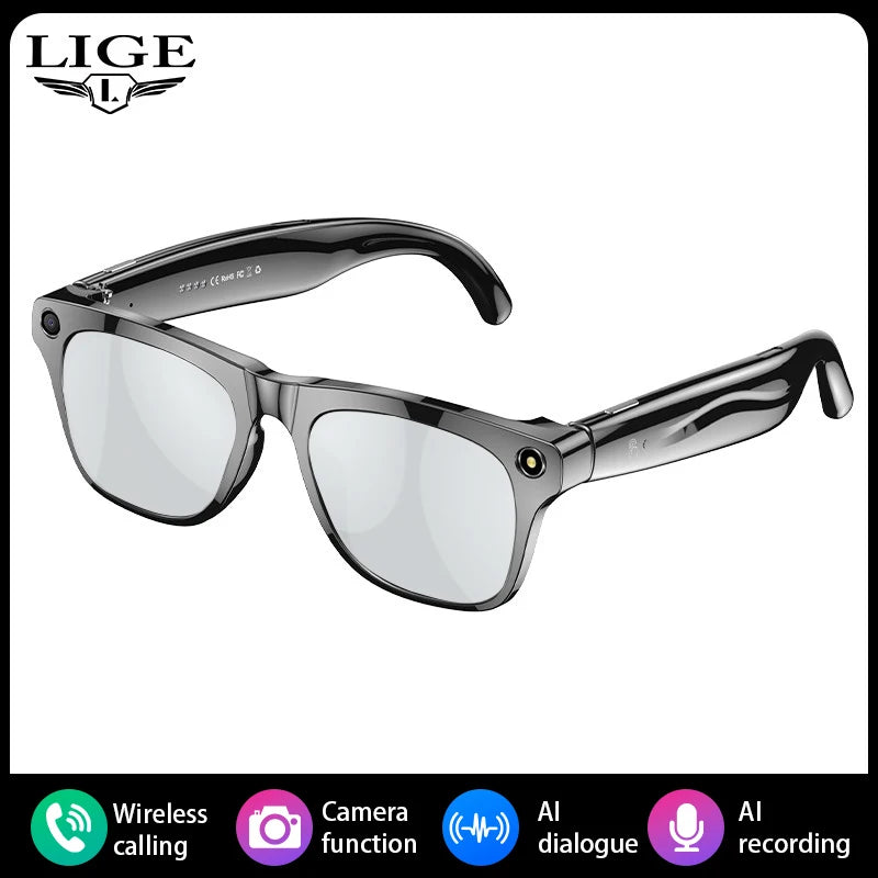 LIGE 100W HD AI Smart Glasses Camera Video Recording Intelligent Translation Bluetooth Call 260mAh Battery Smart Sunglasses NEW
