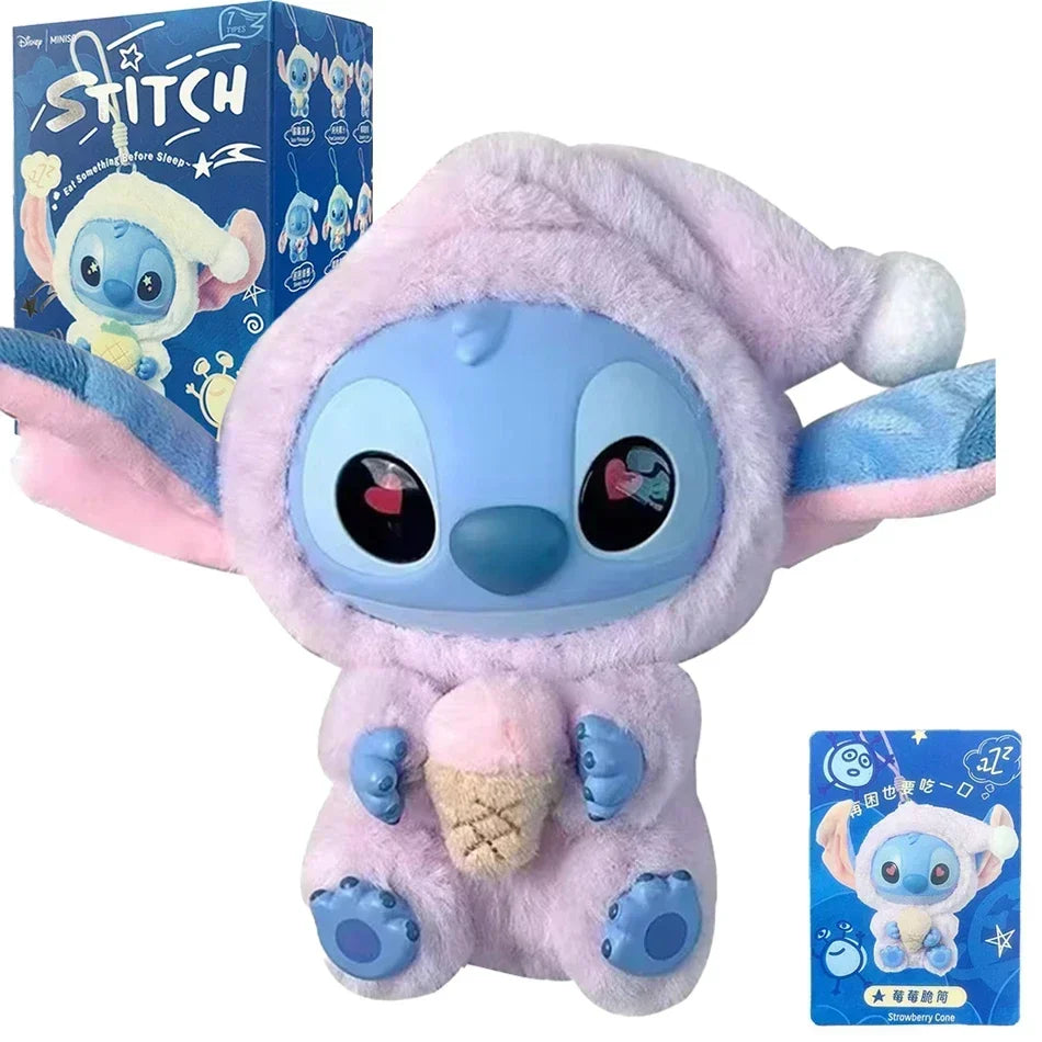 =Miniso New Stitch Eat Some Thing Before Sleep Series Vinyl Blind Box Bag Pendant Cute Plush Doll Mystery Box Toy Surprise Gifts