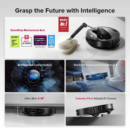 roborock Z70 Robot Vacuum OmniGrip Arm AI-Powered 22000Pa Suction 3.14’’ Ultra Slim  Auto Mop Washing & Drying FlexiArm  AI