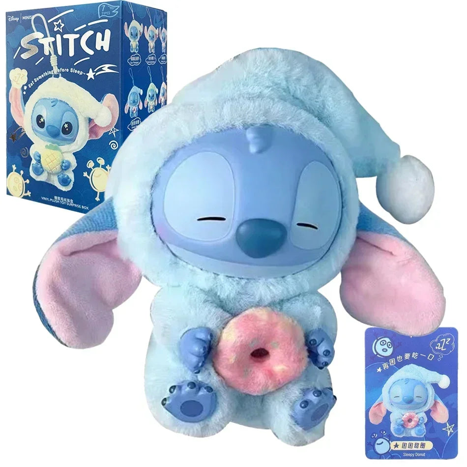 =Miniso New Stitch Eat Some Thing Before Sleep Series Vinyl Blind Box Bag Pendant Cute Plush Doll Mystery Box Toy Surprise Gifts