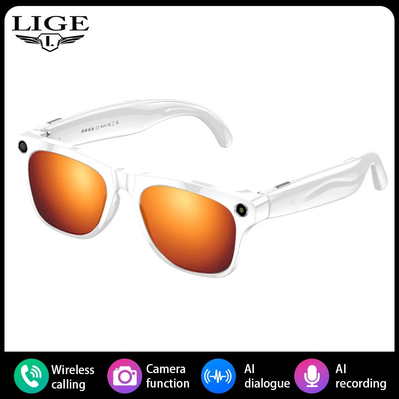 LIGE 100W HD AI Smart Glasses Camera Video Recording Intelligent Translation Bluetooth Call 260mAh Battery Smart Sunglasses NEW