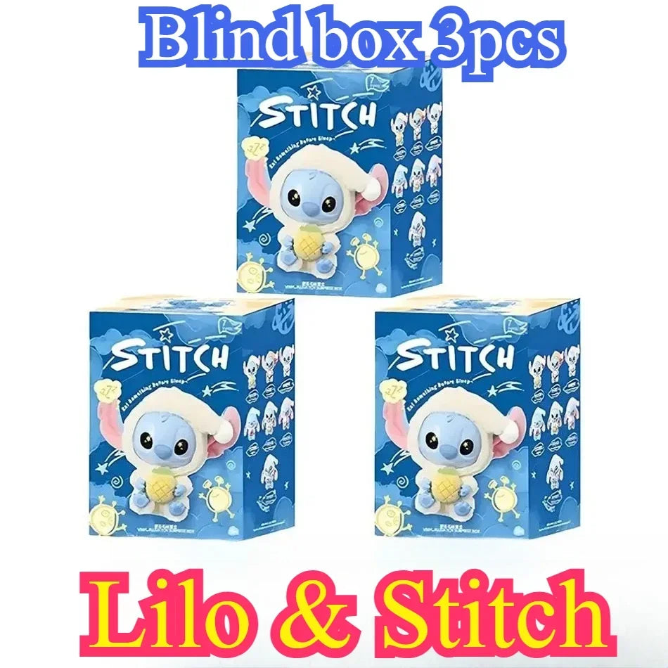 =Miniso New Stitch Eat Some Thing Before Sleep Series Vinyl Blind Box Bag Pendant Cute Plush Doll Mystery Box Toy Surprise Gifts