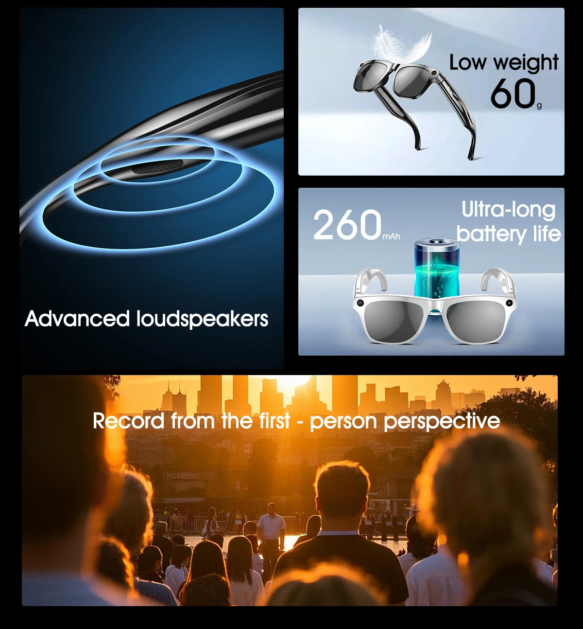 LIGE 100W HD AI Smart Glasses Camera Video Recording Intelligent Translation Bluetooth Call 260mAh Battery Smart Sunglasses NEW