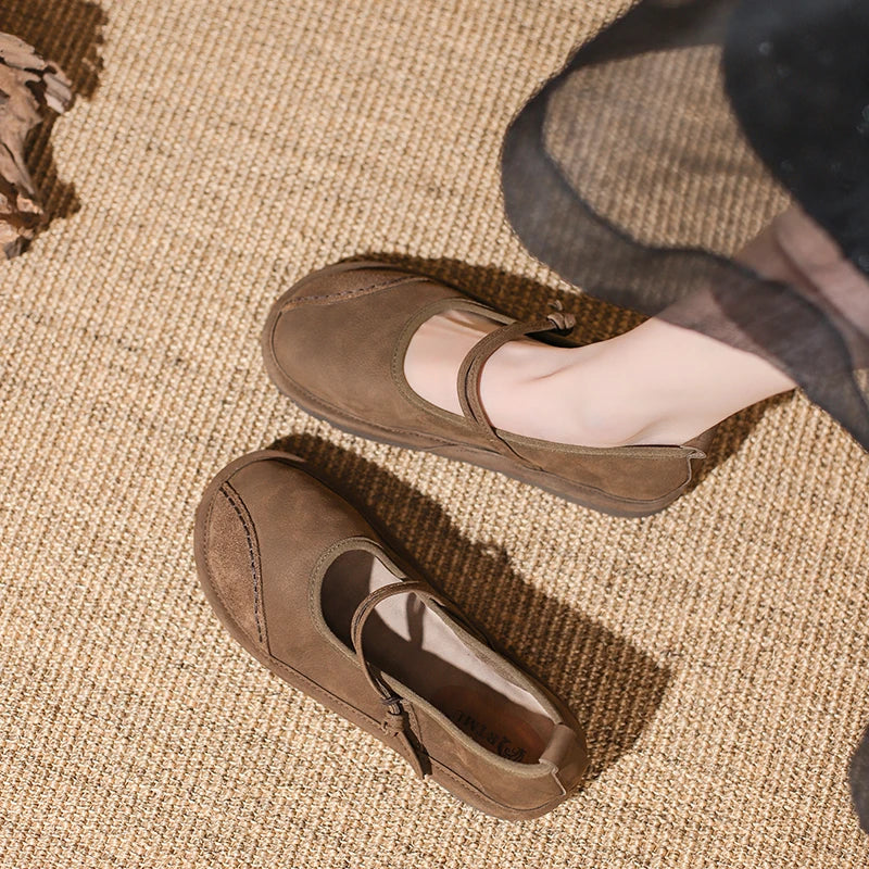 Female Ethnic Style Loafers Women Shoes Flats Trand Mary Jane Elegant Retro Fashion Barefoot Comfortable Leather Stitching