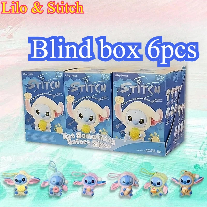 =Miniso New Stitch Eat Some Thing Before Sleep Series Vinyl Blind Box Bag Pendant Cute Plush Doll Mystery Box Toy Surprise Gifts