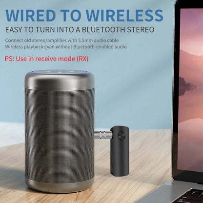2-In-1 Wireless Audio Adapter Bluetooth 5.4 Receiver Transmitter 3.5mm AUX Lossless Sound MIC For Car Speaker TV PC Airplane