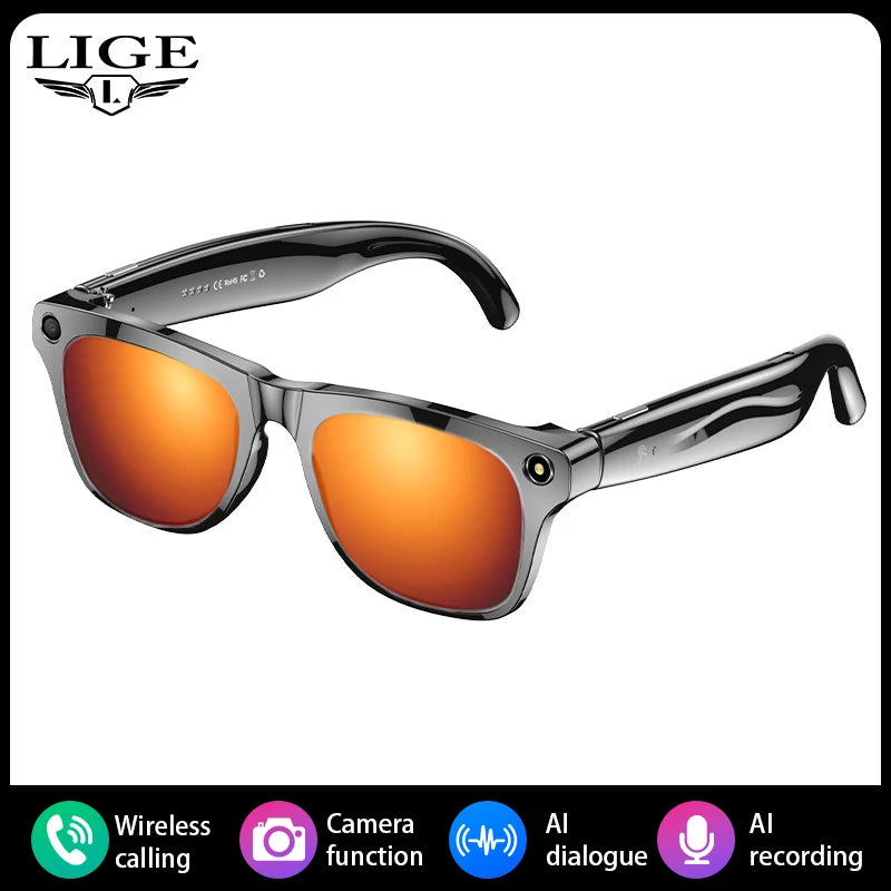 LIGE 100W HD AI Smart Glasses Camera Video Recording Intelligent Translation Bluetooth Call 260mAh Battery Smart Sunglasses NEW
