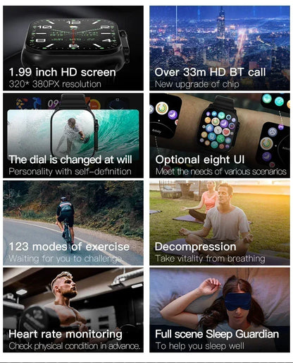 Smartwatch T900 U2 for Men and Women, Bluetooth Call, Wireless Charging, NFC, GPS Track, BT, Music, Games, New, 49mm, 2024