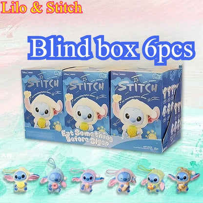 =Miniso New Stitch Eat Some Thing Before Sleep Series Vinyl Blind Box Bag Pendant Cute Plush Doll Mystery Box Toy Surprise Gifts